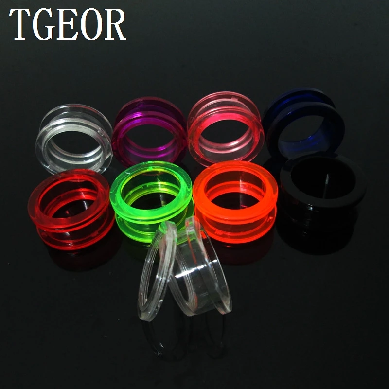 Модный шарм, 1 пара, смешанные 14 датчиков, прозрачные цвета, УФ акриловые расширители для растягивания мочек ушей, винт на плоти, туннель