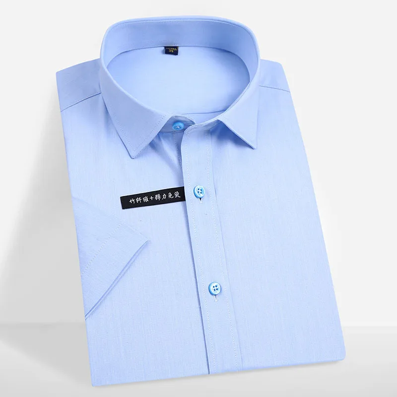 Light Blue Мужская рубашка размера плюс 5XL, летняя, бизнес, не irone, бамбуковое волокно, мужская, повседневная, Офисная рубашка, одноцветная, стрейч, мягкая, импортированная из Китая, топы - Цвет: Light Blue