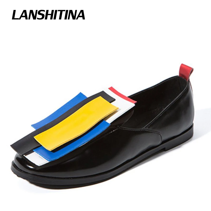 

LANSHITINA Size 32-43 Womans Flats Soft Loafers Shoes Casual Women Multicolor Flats Fashion Square Toe Flat Simple Novel Shoes