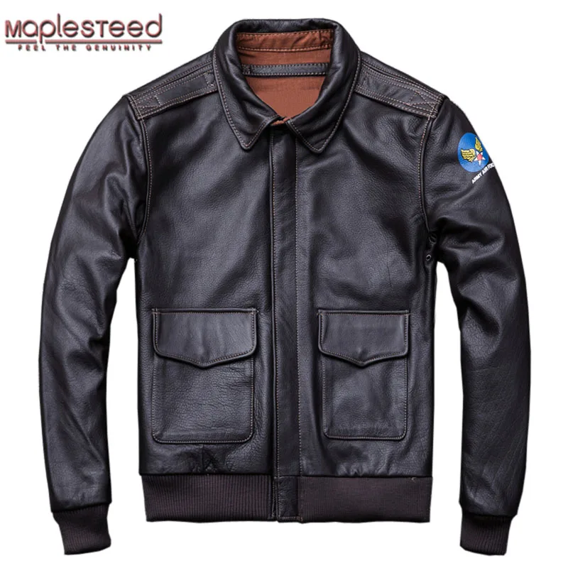 Мужская кожаная куртка в стиле ВВС MAPLESTEED коричневая пилот милитари модель 4XL M154