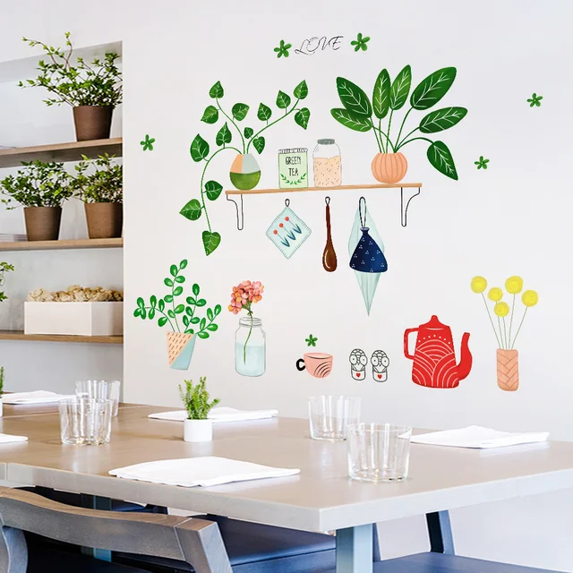 diy kreatif tanaman pot hijau wall sticker mural home decor living