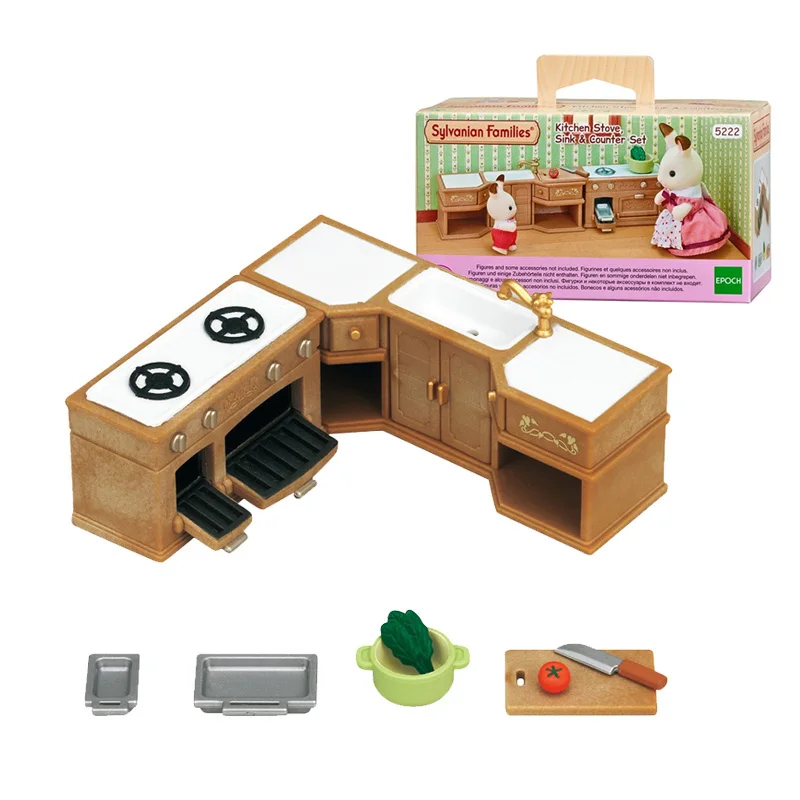 Sylvanian Family Dollhouse Playset кухонная плита раковина и Прилавок набор аксессуаров игрушка