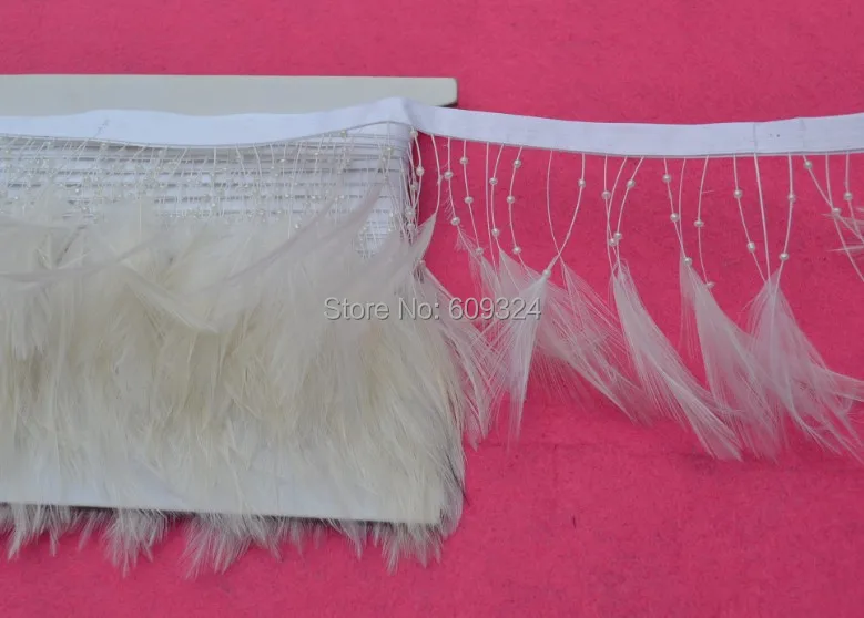 

Stripped hackel Coque Feather trim with bead 4-6" in width strpped hackel feather 10 yards for dress design crafts decoraction