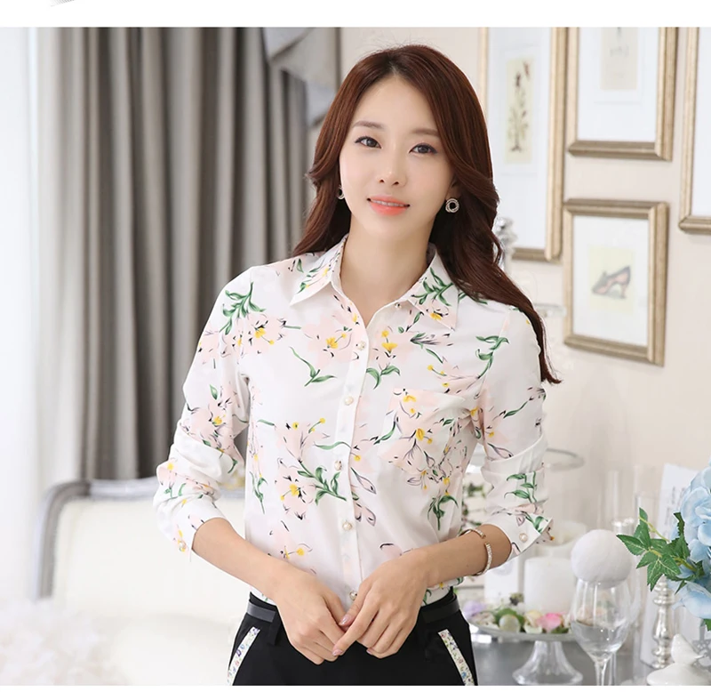 sexy blouses for women Long Sleeve Blue butterfly Flower Print Blouse Women 2021 Summer fall Top Elegant Work Office Plus Size Shirt White Blouse C181 cute blouses