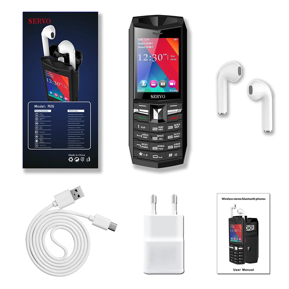 Сервопривод R26 2," мобильный телефон с беспроводными наушниками TWS 5,0 Bluetooth 3000 мАч power Bank GSM GPRS телефон