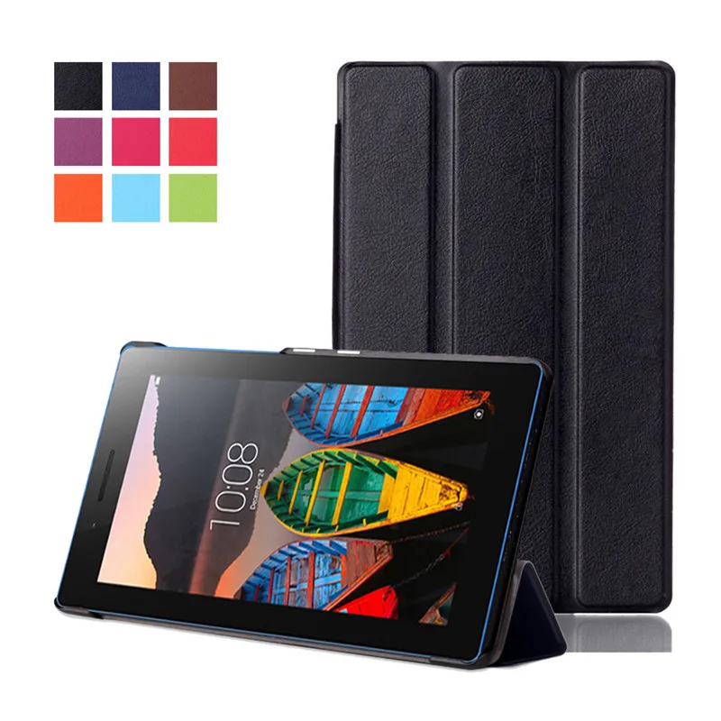 

50Pcs PU Leather Cover Stand Case for Lenovo Tab 3 7 essential  710F Tablet 7.0 inch + Screen Protector