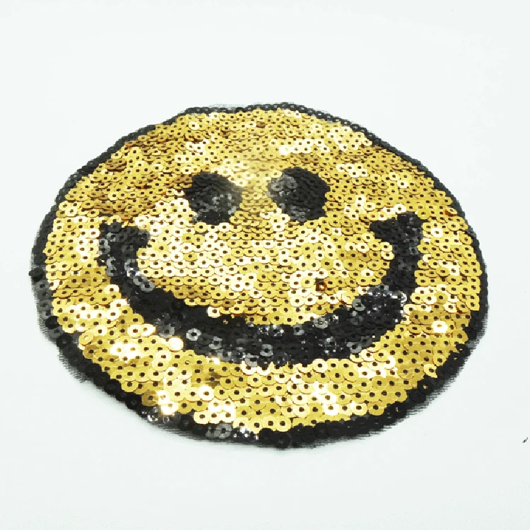 

New Smail face With Sequined Patches Fashion Applique lron on Patch for Clothes Bags DIY Decal Apparel Accessory 1Set(2pcs)