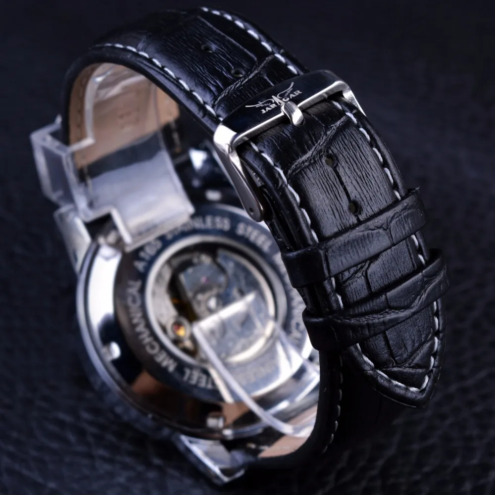Jaragar 6 синие руки дисплей модный дизайн Серебряный чехол для мужчин часы лучший бренд класса люкс Натуральная кожа Ремешок Автоматические наручные часы