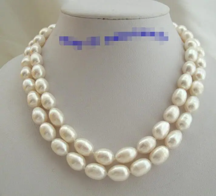 

Free shipping hot sale Women Bridal Wedding Jewelry >>high luster 2rows 14mm baroque white freshwater cultured pearl necklace