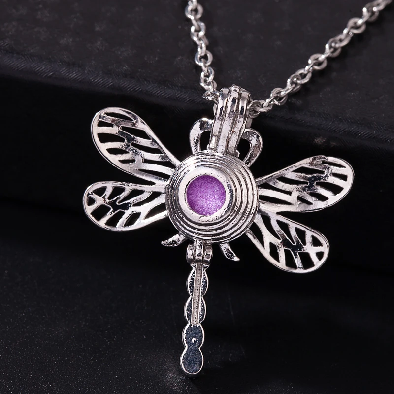 

High Grade Dragonfly Bee Unicorn Cage Pendant Necklace Stainless Steel Chain Essential Oil Diffuser Necklace Jewelry Gift
