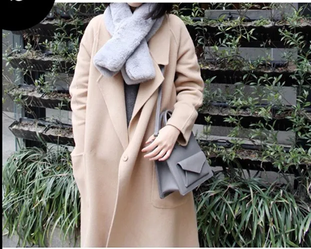 Осень и зима женский корейский Тонкий был тонкий шерстяной пальто чистый цвет с длинными рукавами темперамент длинный раздел повседневная куртка