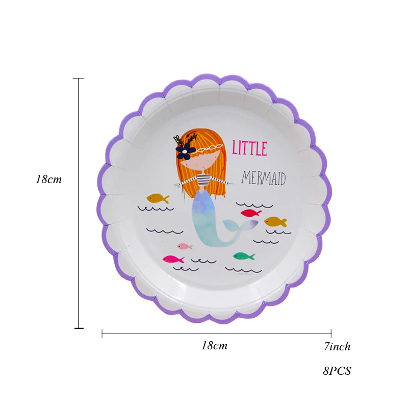8 шт. Русалочка серии одноразовые столовые приборы детские настольные украшения для свадьбы/дня рождения/вечерние/помолвки/юбилейные принадлежности - Цвет: 8PCS 7inch Plates