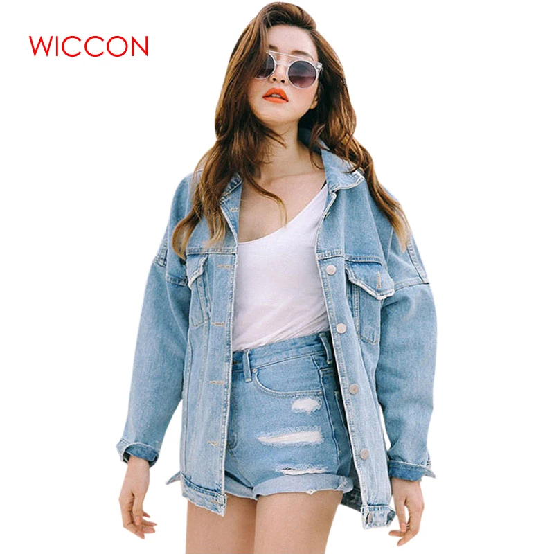 

2019 Wind Loose Large Size Denim Jacket Female Turn Down Collar Coat Casual Jean Jackets Frayed Pattern Basic Coat Spring Wear