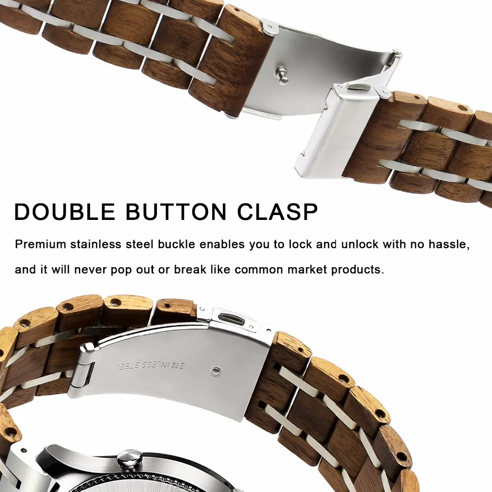 Ремешок из натурального дерева + нержавеющей стали 22 мм для Samsung Gear S3 Classic Frontier 2 Neo