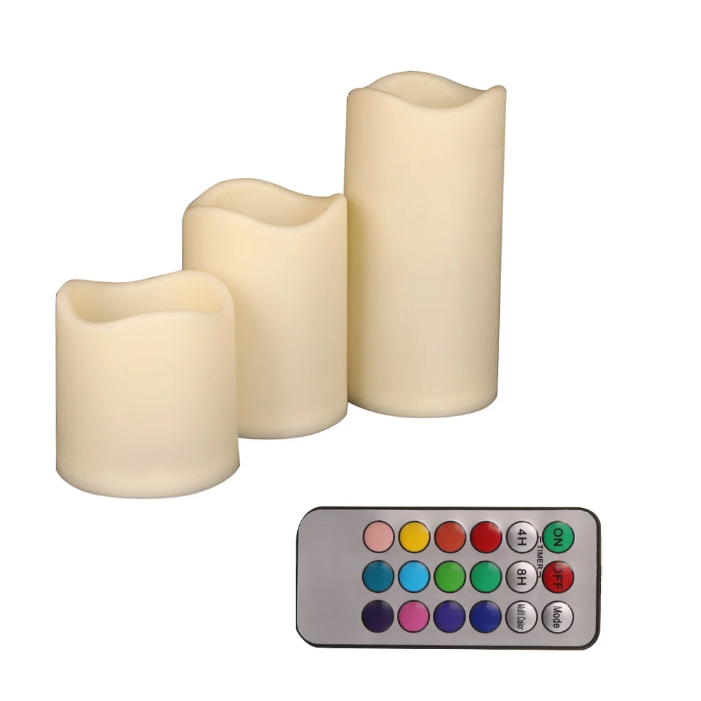 3PCS Flameless Wax LED Flickering Candles Battery Mood Lights with Remote Controller