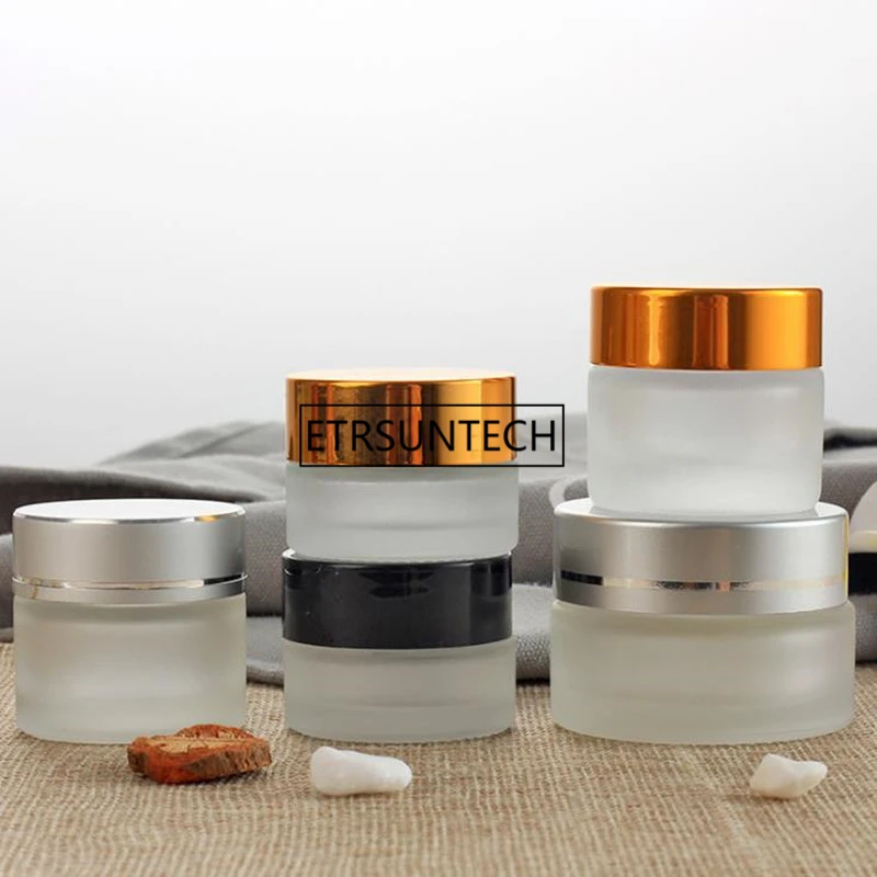 

50g 30g 20g 15g 10g 5g Frost Glass Cream Jar with silver gold black lids 1oz Glass Container 1/3oz Cosmetic Packaging F1817