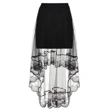 Summer High Waist Women Girls Layered Sheer Mesh Swallowtail Midi Long Skirt Asymmetric Scalloped Lace Hem Pleated Party lace insert scalloped asymmetrical hem skirt