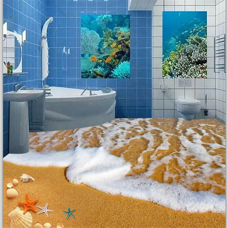 Wellyu индивидуальный 3d Пол самоклеящийся красивый вид на море пляж