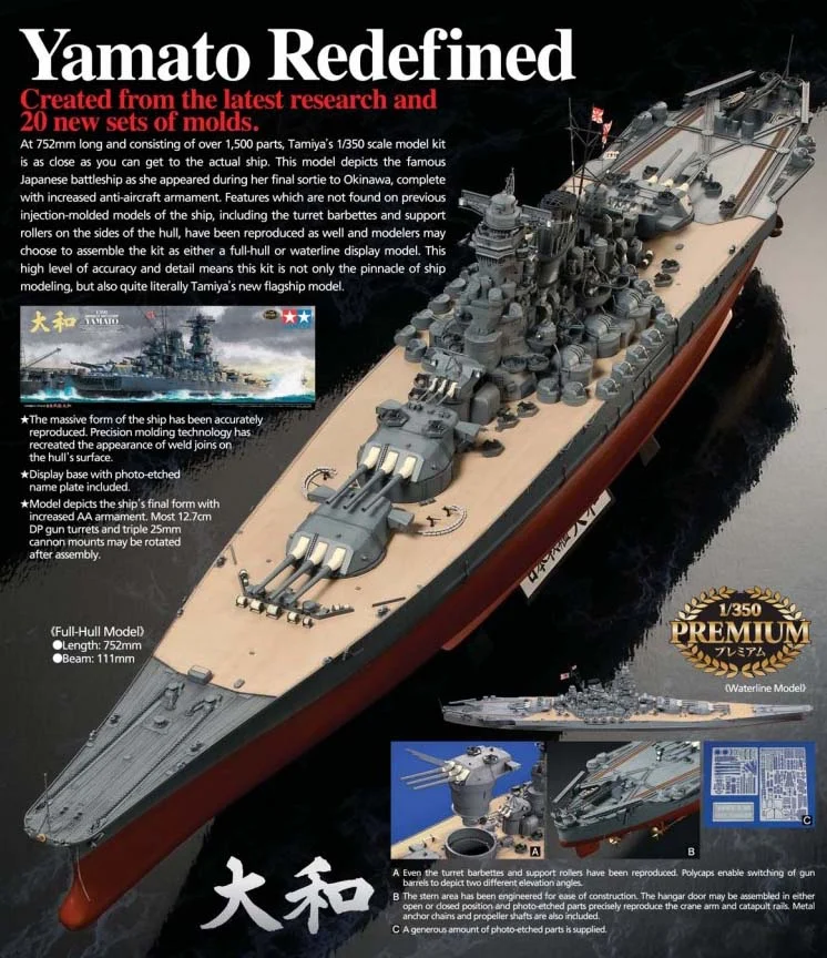 Tamiya 1/350 японский ВМС Японский линкор Ямато переопределенная версия 78025