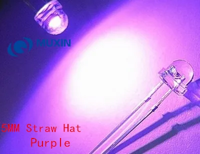 1000 шт. светодиоды 5 мм соломенная шляпа Светодиодный светильник 5 мм Водонепроницаемая прозрачная фиолетовая светоизлучающая ультрафиолетовая соломенная шляпа лампада диодо