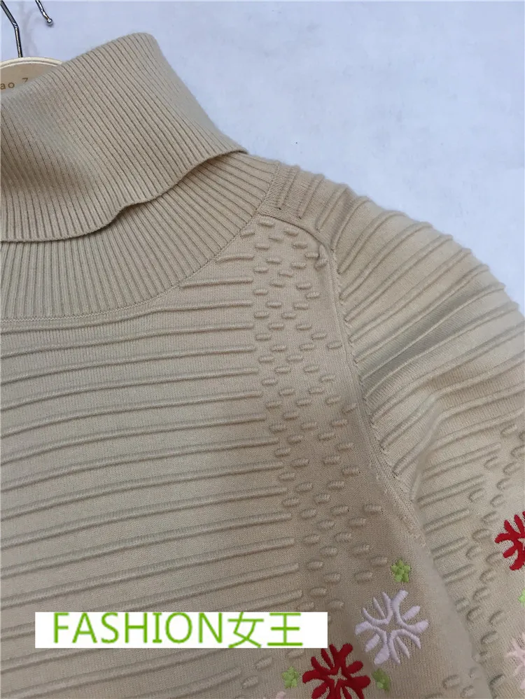 Весенний модный брендовый шерстяной вязаный Вышитый цветочный узор свитер Короткий стильный шерстяной топ с высоким воротником и длинными рукавами wj1840