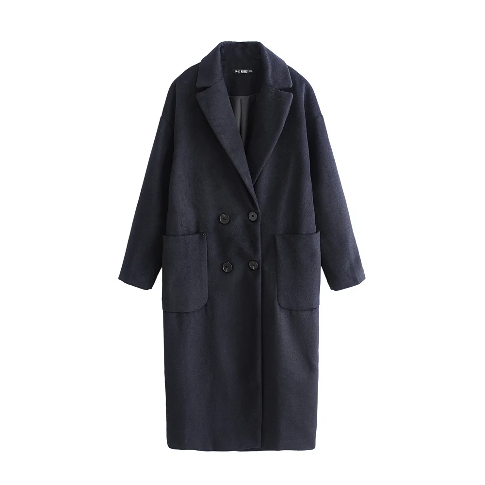 Bleu Épaule Bouton Manteau Femmes Super Double Laine Épaisse D'hiver long Long X Poches Xqj9929 Breasted Navy Veste 2018 Lâche Blue Large Marine wSatPxOqw