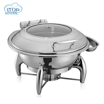

6L Upscale Chafing Dish with Food GN Pan Round Stainless Steel Frame The first choice of Buffet Cafeteria Restaurant