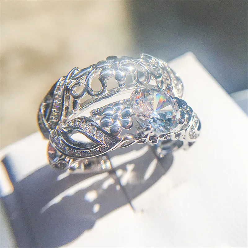 DODO Unique Hollow Flower Pattern Ring Set For Women AAA Cubic Zirconia Hand Finger Round Jewelry Wedding Bijoux Wholesale YR256 (6)