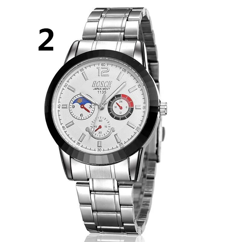 

New luxury men's business quartz watch, stainless steel watch strap.
