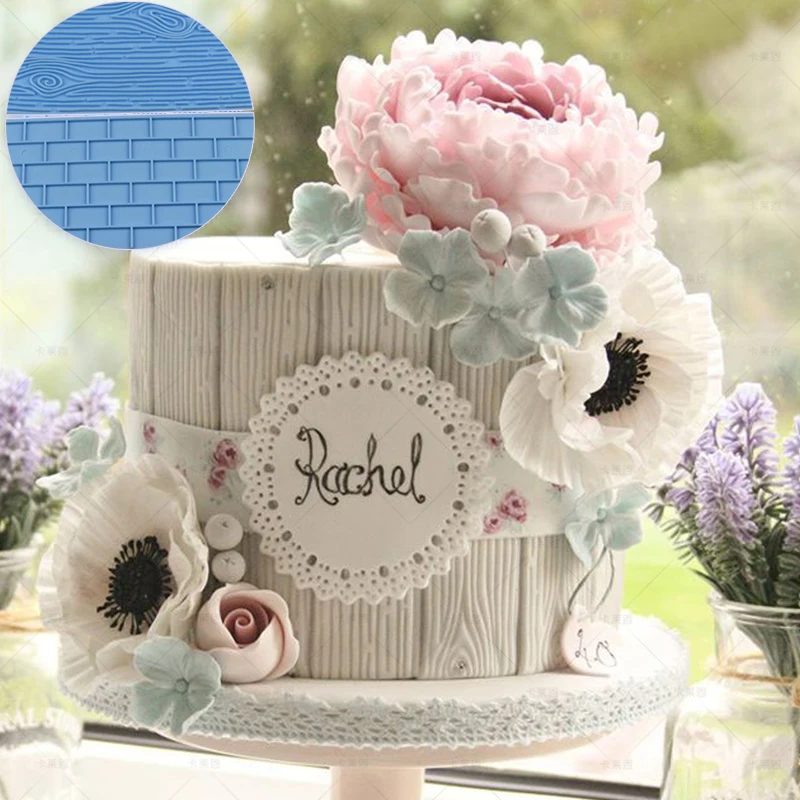 2pcs Cake Embossers Wall Wood Icing Impression Fondant Brick Printing
