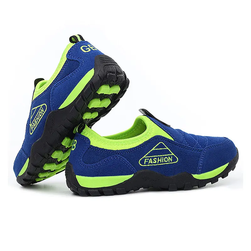 Детская повседневная обувь для мальчиков; кроссовки из натуральной кожи; высококачественные повседневные ботинки для мальчиков; спортивная обувь с резиновыми пуговицами; европейские размеры 28-40 - Цвет: blue green
