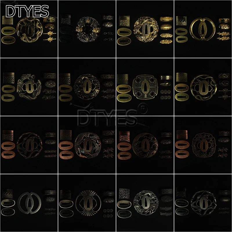 

Alloy Japanese Sword Accessories Set Tsuba Kashira Fuchi Menuki Habaki Seppa For Katana Wakizashi Tanto Ninja Sword NAK01-NAK16