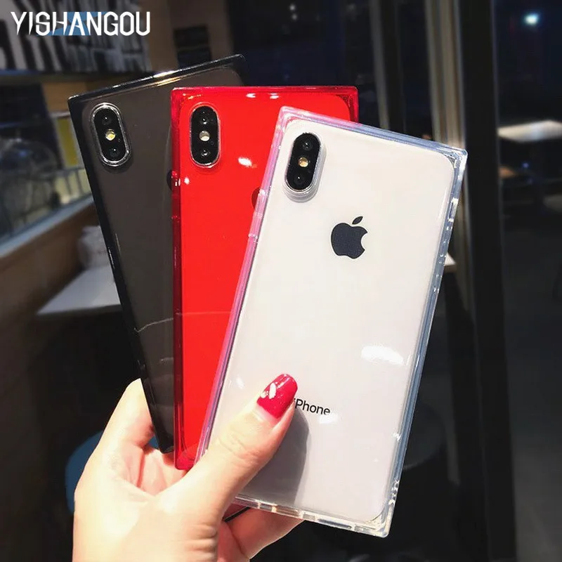 

YISHANGOU Square Phone Case For iPhone XS Max XR 10 Clear Transparent Soft Silicone Cover For iPhone X XR XS 7 8 6 6S Plus Coque