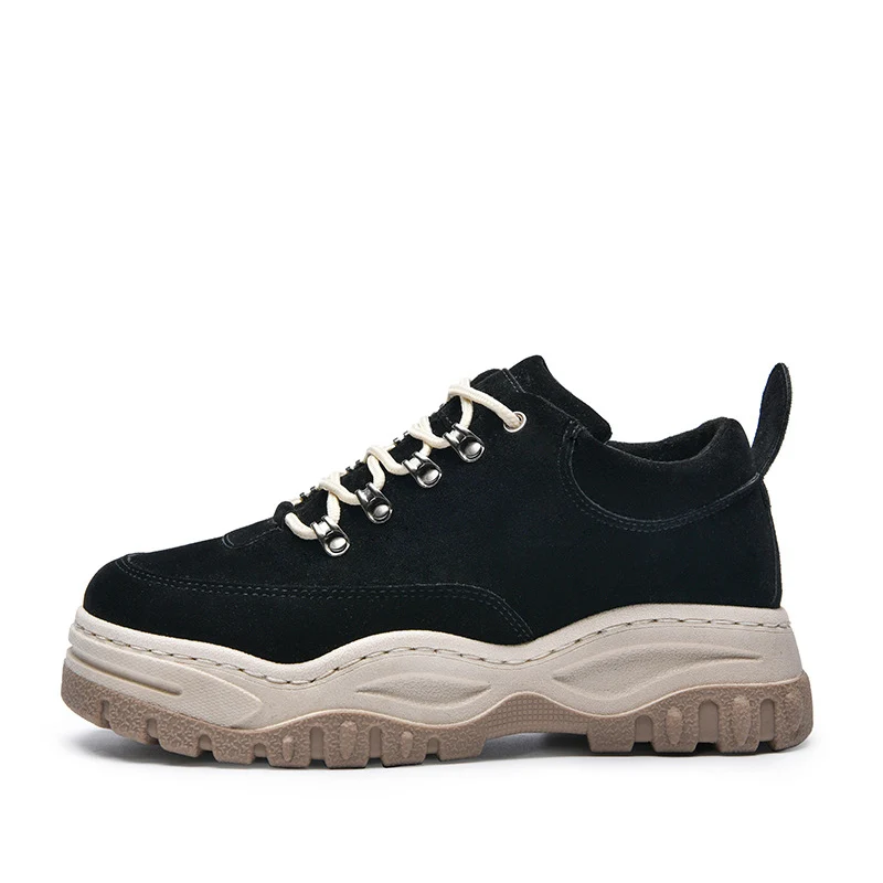 

OUDINIAO Men Shoes Faux Suede Dad Clunky Sneaker Lace Up Men Casual Shoes New 2019 Platform Male Footwear Spring Black Gray