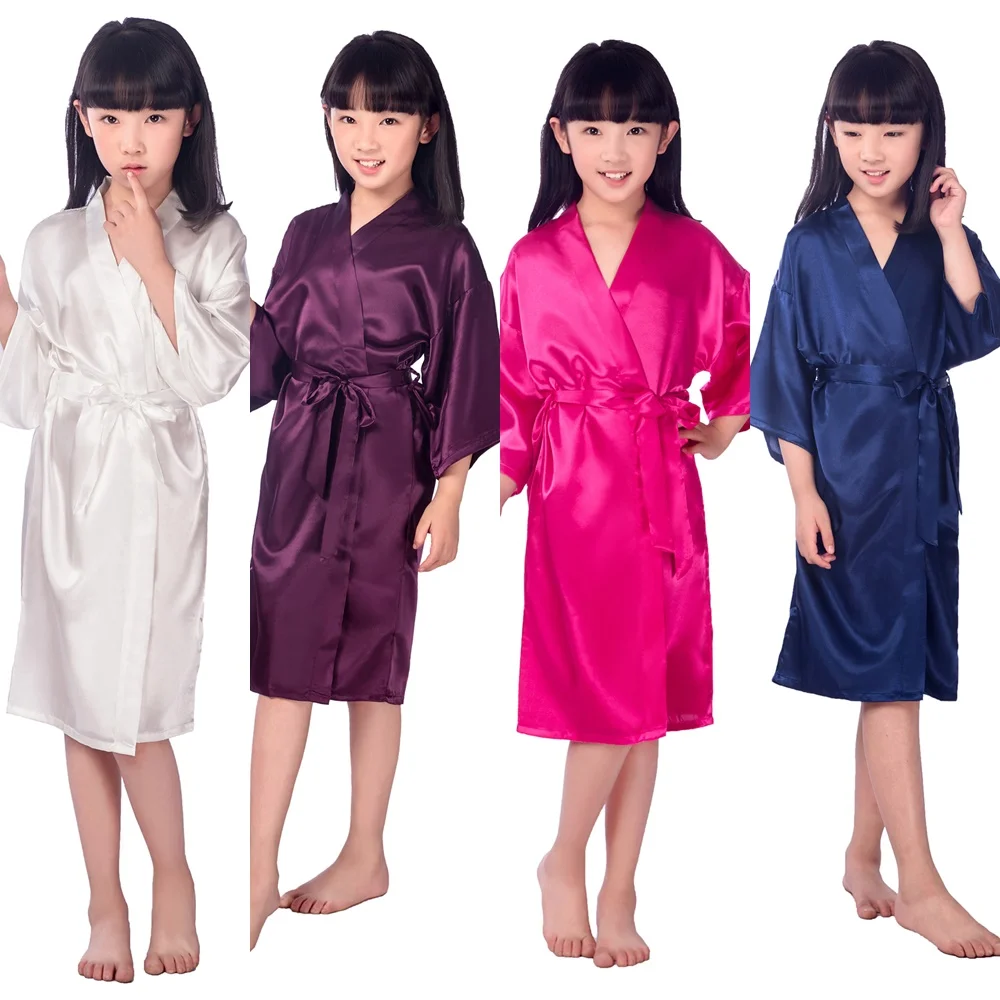 E16811 Kids Flower Girl Wedding Stain robes NightGown Monogrammed Silk