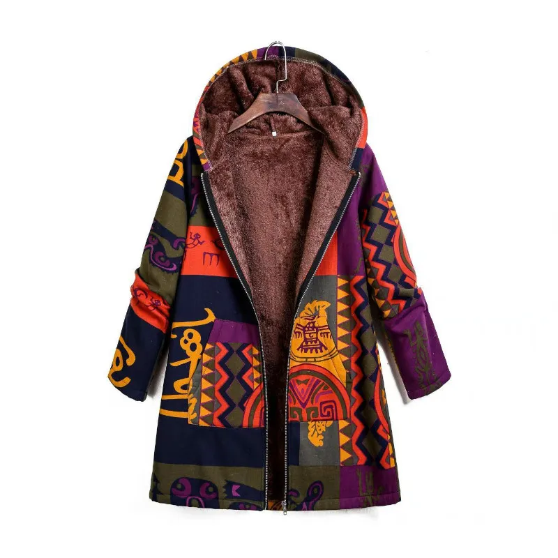

2019 Winter Women new Warm Jackets Fashion printing velvet Plush hooded clothing Plus Size Parka Clothes Z563