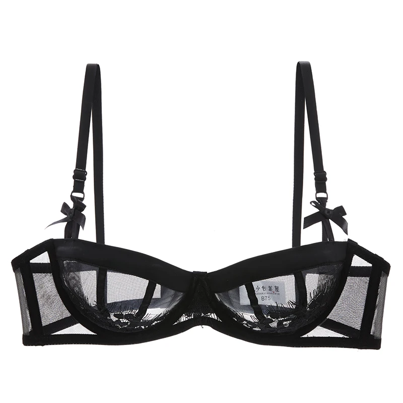 Sexy ultra-thin lace bra without sponge transparent half cup underwear comfortable bra woman