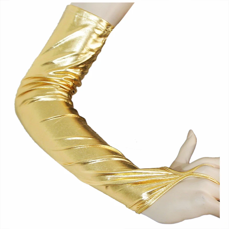 

1 pair Glam Arm Warmer Goth Wet Look Shiny Metallic Fingerless Gloves Clubwear Costume