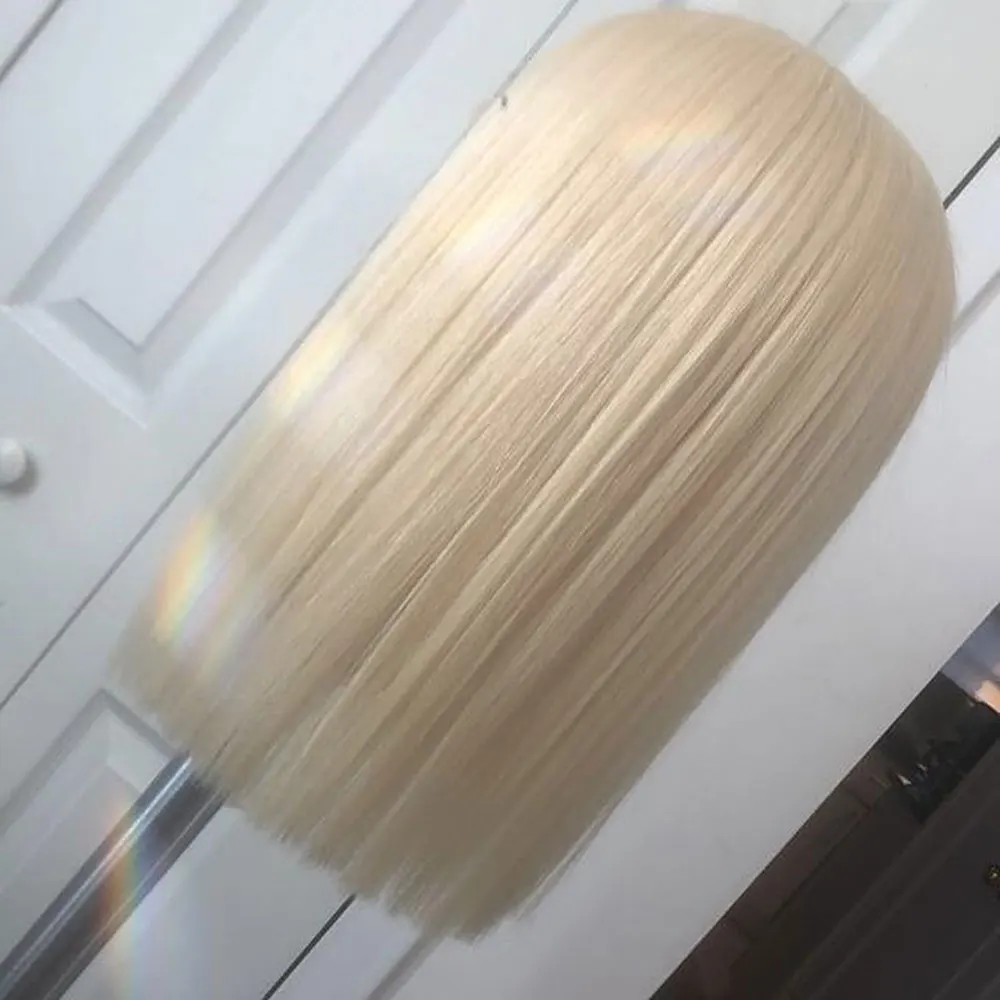 Предварительно выщипывающийся Короткий прямой парик из человеческих волос на фронте Боба с волосами младенца 613 блонд Невидимый парик на шнурке бразильский парик Remy Atina