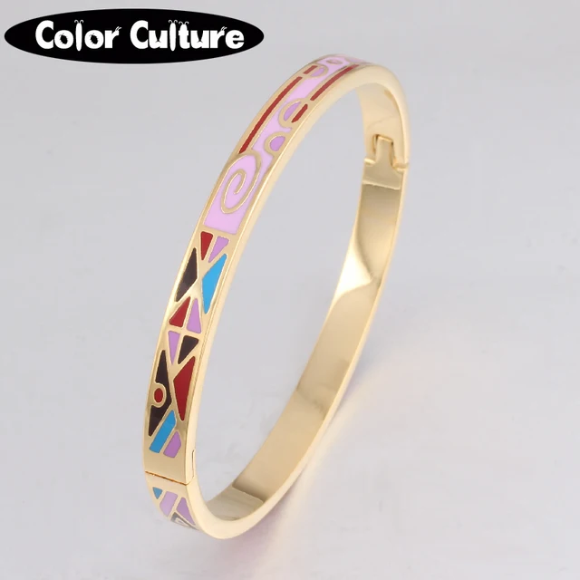 Vintage Slim Bracelet Bangle Color Design Pattern Gold Opening Vintage Slim Bracelet Bangle Color Design Pattern Gold Opening For Women Mother Enamel Bracelets Birthday