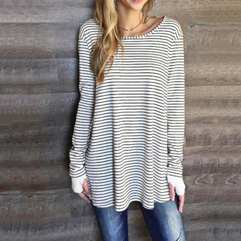 

Bigsweety New Fashion Women Stripes Long T-Shirt Casual O Neck Long Sleeve T Shirt Female Loose Tops Tees Women's Clothing