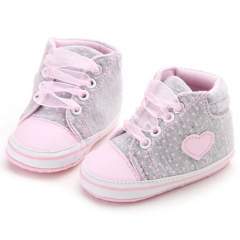 Ribbon Lovely Baby Sneakers Newborn Baby Spring Autumn Lace-Up Shoes Girls Toddler Soft Sole First Walkers Polka Dot