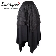 Burvogue стимпанк юбки стимпанк кружевные Макси плиссированные юбки Новое поступление Женская юбка эластичная Готическая Асимметричная длинная кружевная юбка