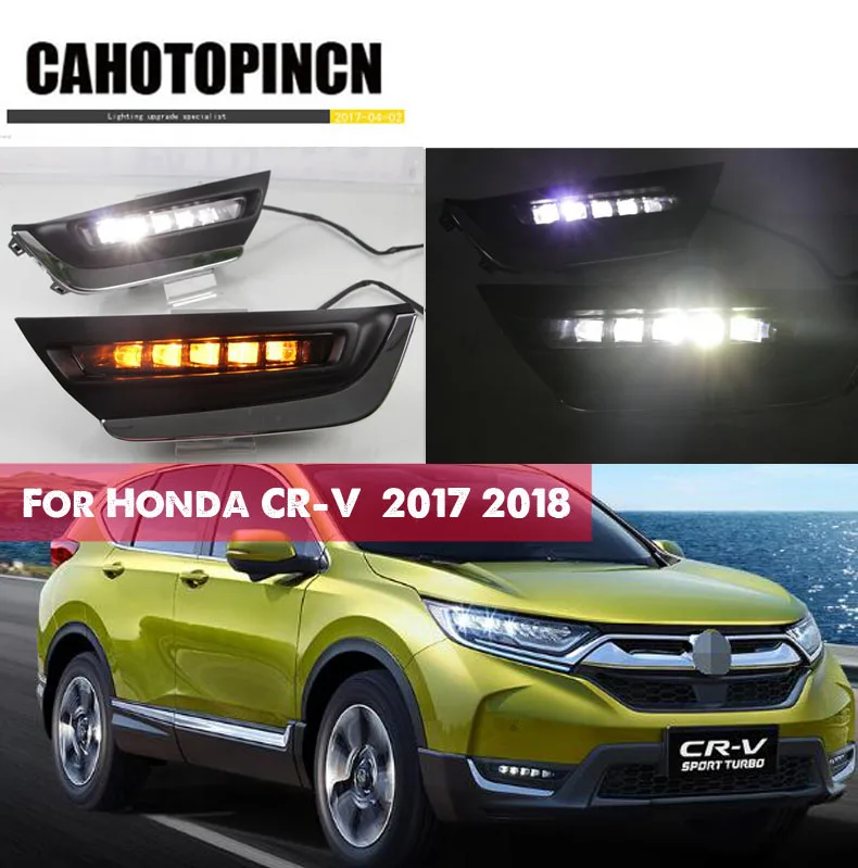 

High match For Honda CRV CR-V 2017 2018 LED DRL Driving Daytime Running Light fog lamp with yellow turn signal style Relay