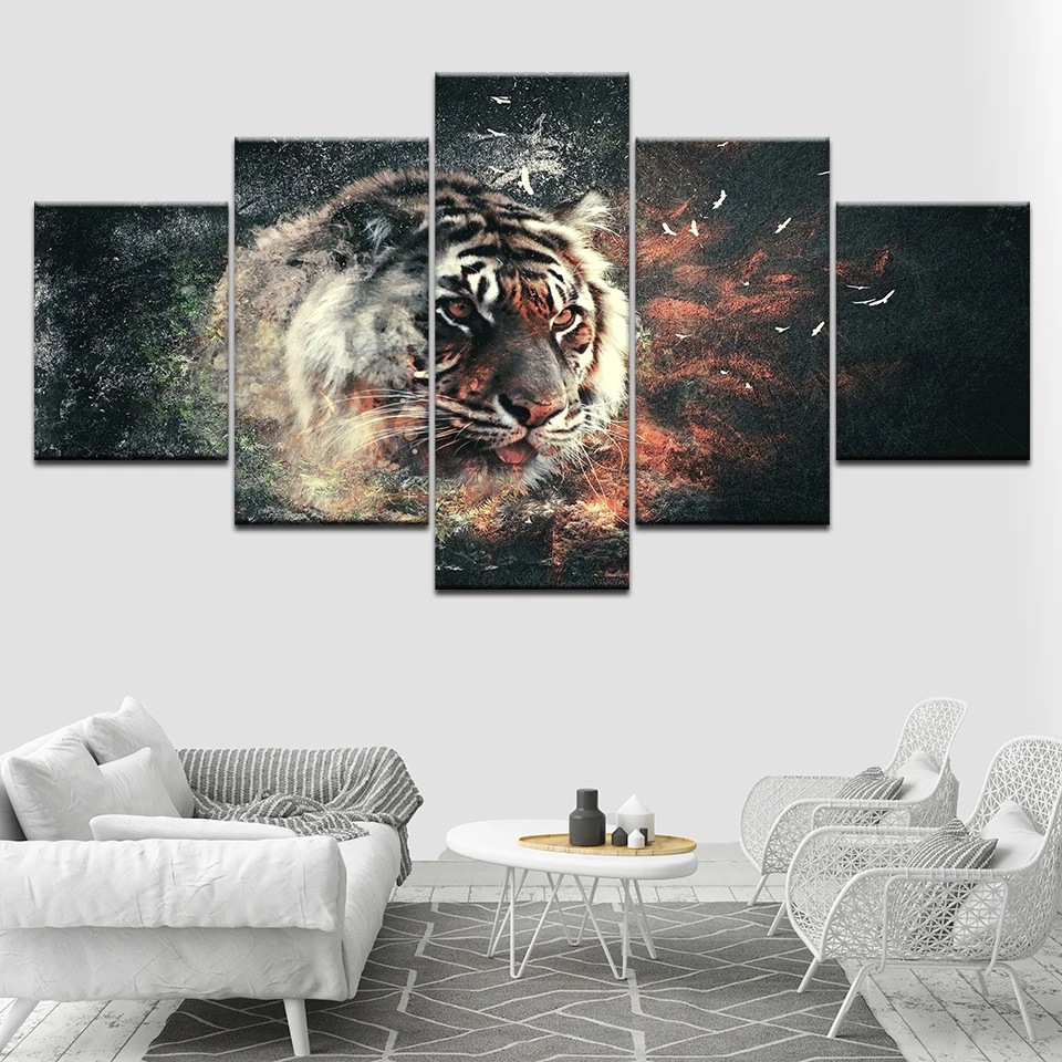 5 Pieces/set Abstract Tiger Head Wall Art Painting Picture Print on