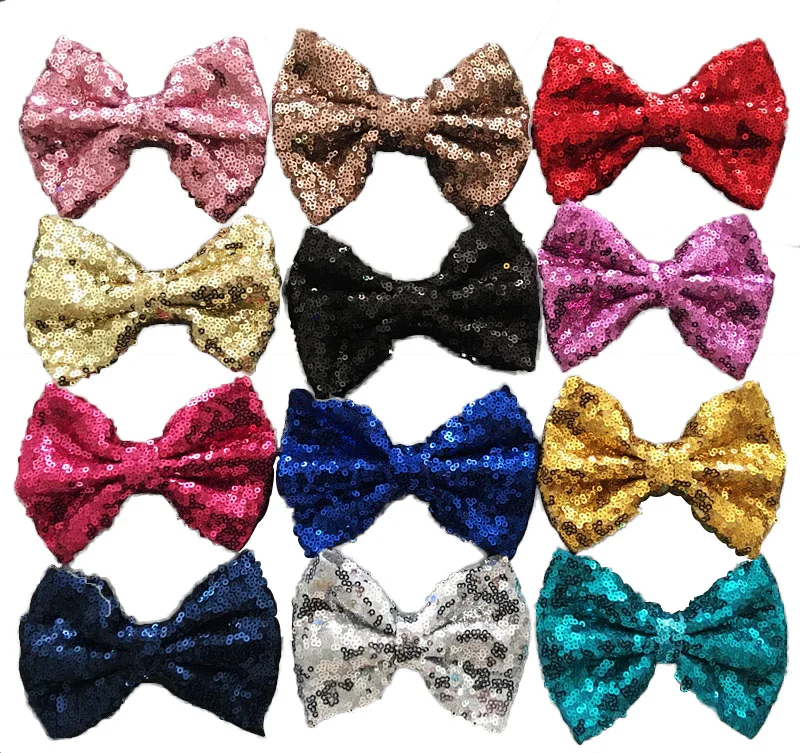 

5inch Large Sequin Hair Bows Girl's Hair Clips Festival Sequin Fabric Bows For Kids Children hair accessories 4pcs/lot