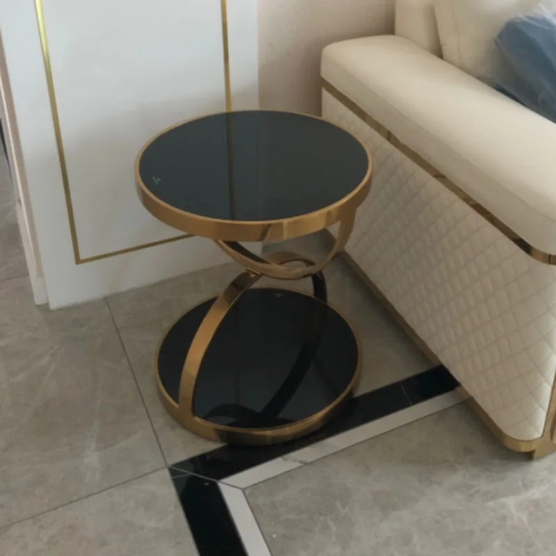 جديد الزجاج المقسى نهاية الجدول لغرفة المعيشة المعادن جولة طاولة القهوة