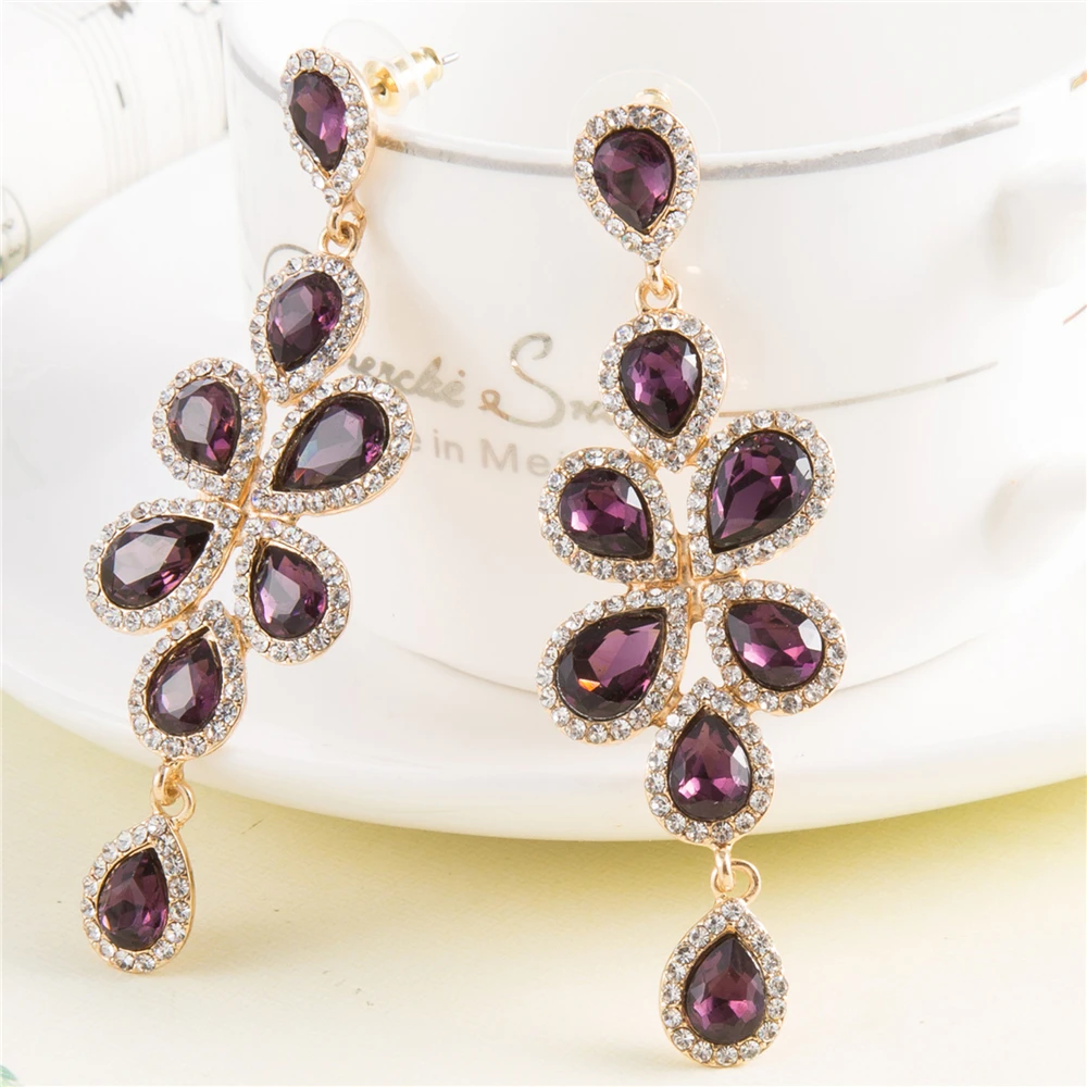 7 8 Cm Luxurious Chandelier Earrings Bridesmaids Jewelry Vintage 7 8 Cm Luxurious Chandelier Earrings Bridesmaids Jewelry Vintage Purple Crystal Gold Bridal Wedding Earings Brinco In Drop From
