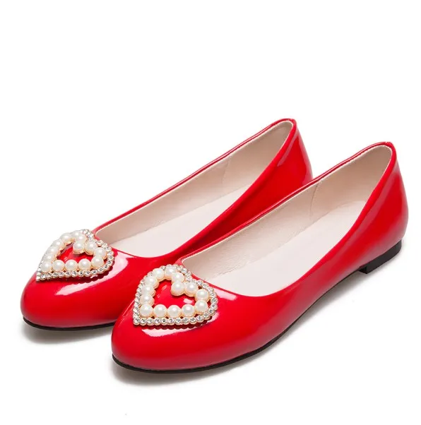 Г. Большие европейские размеры 34-52, женская модная обувь женская Демисезонная обувь на плоской подошве женские балетки повседневная обувь с круглым носком 17-6 - Цвет: Красный
