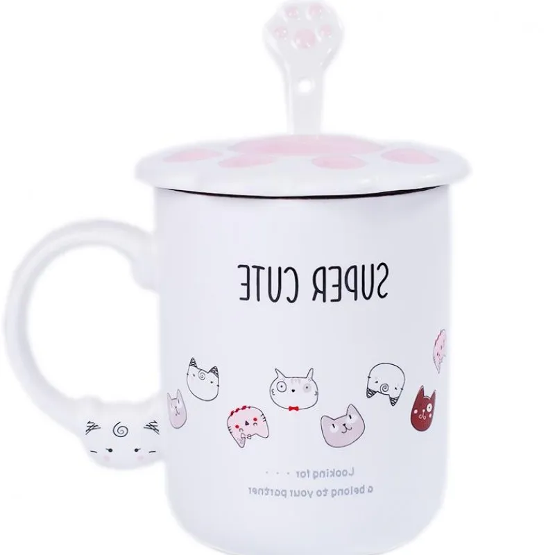 Творческий мультфильм розовый Кот коготь крышки кружки милые керамические чашки